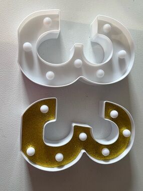 Decorative Number 3 LED Marquee Sign - White and Gold